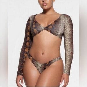NWT Skims Swim Set Snakeskin Long Sleeve bikini top and bikini bottom Small